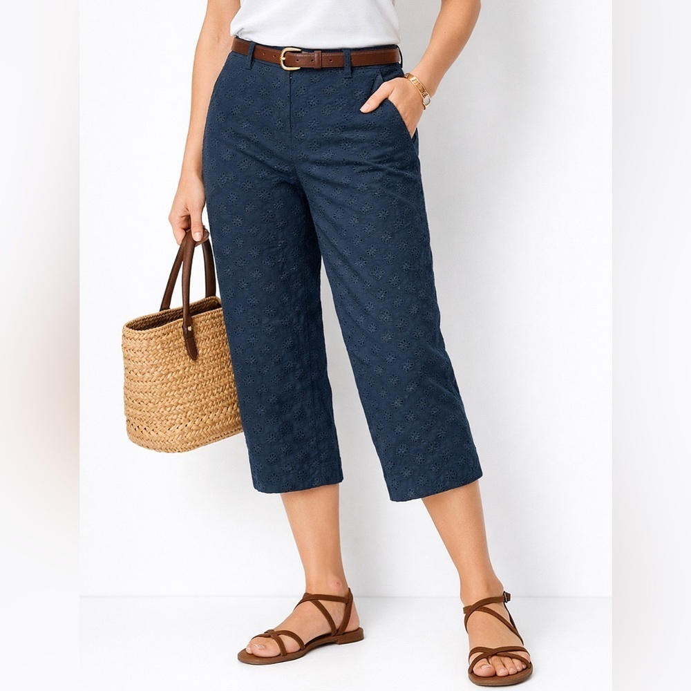 Lauren Ralph Lauren Eyelet Cotton Cropped Pants Black